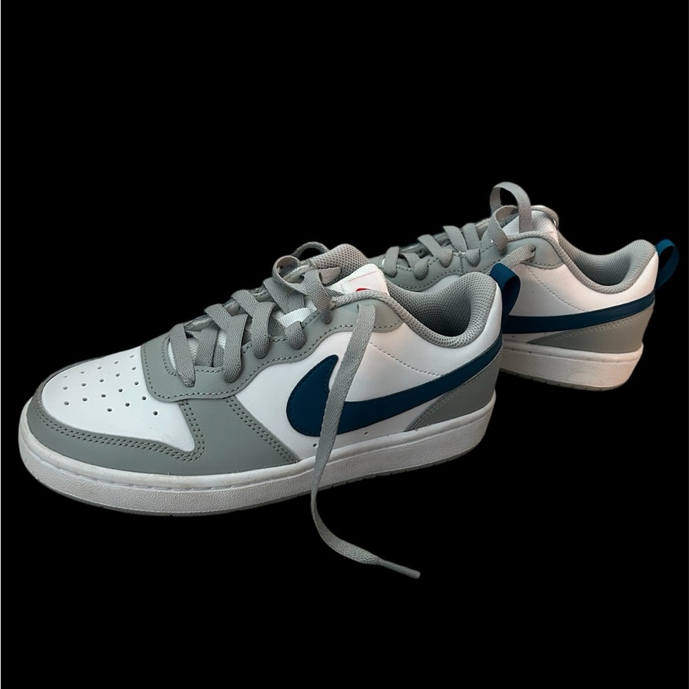 Boys Nike White and Gray Sneakers with Blue Accents